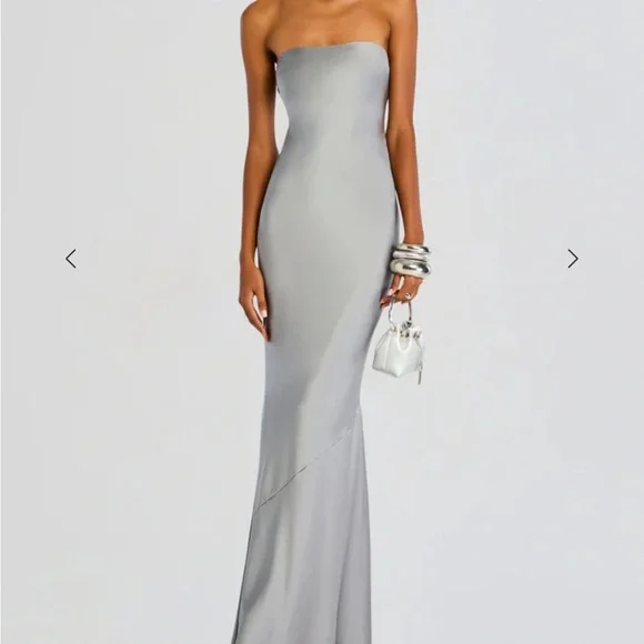 Retrofete Keaton Silver Slate Gray Backless Silk Gown Strappy Maxi Dress Medium - Picture 3 of 9